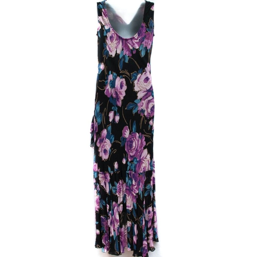 Eva Blue Y2K Maxi Dress 6 Beaded Floral Purple Faux Wrap Feminine Fairy Core - Picture 6 of 8